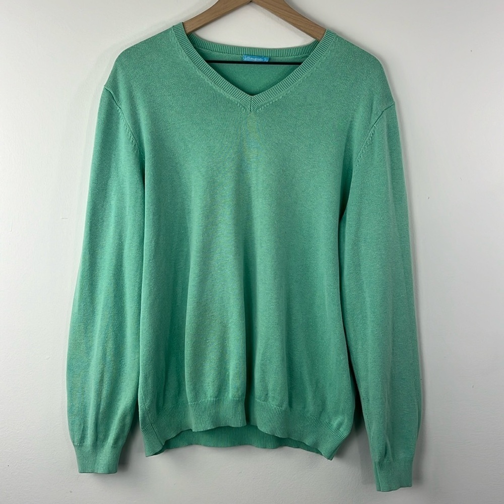 J. McLaughlin Green V Neck Pullover Sweater Mens Size L Golf Career Classic